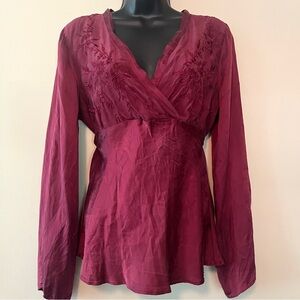 Y2k 100% silk blouse babydoll top L M fairy Whimsigoth dark floral